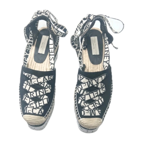 Stella McCartney Gaia Platform Espadrille Sandals Womens Sz 9 Shoes Black/White